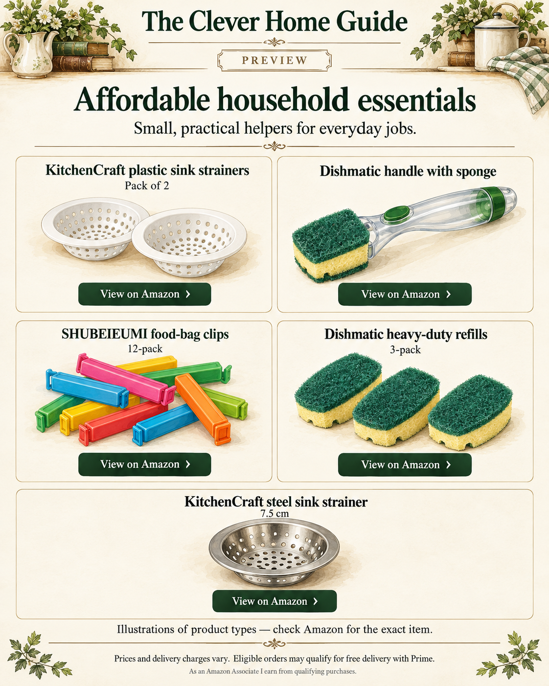 Illustration of KitchenCraft plastic sink strainers; check Amazon for the exact item